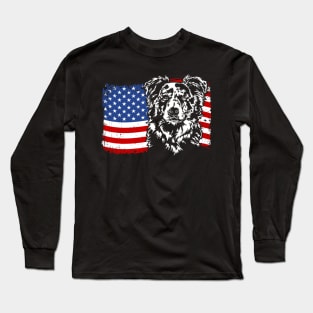 Proud Border Collie American Flag patriotic merle dog Long Sleeve T-Shirt